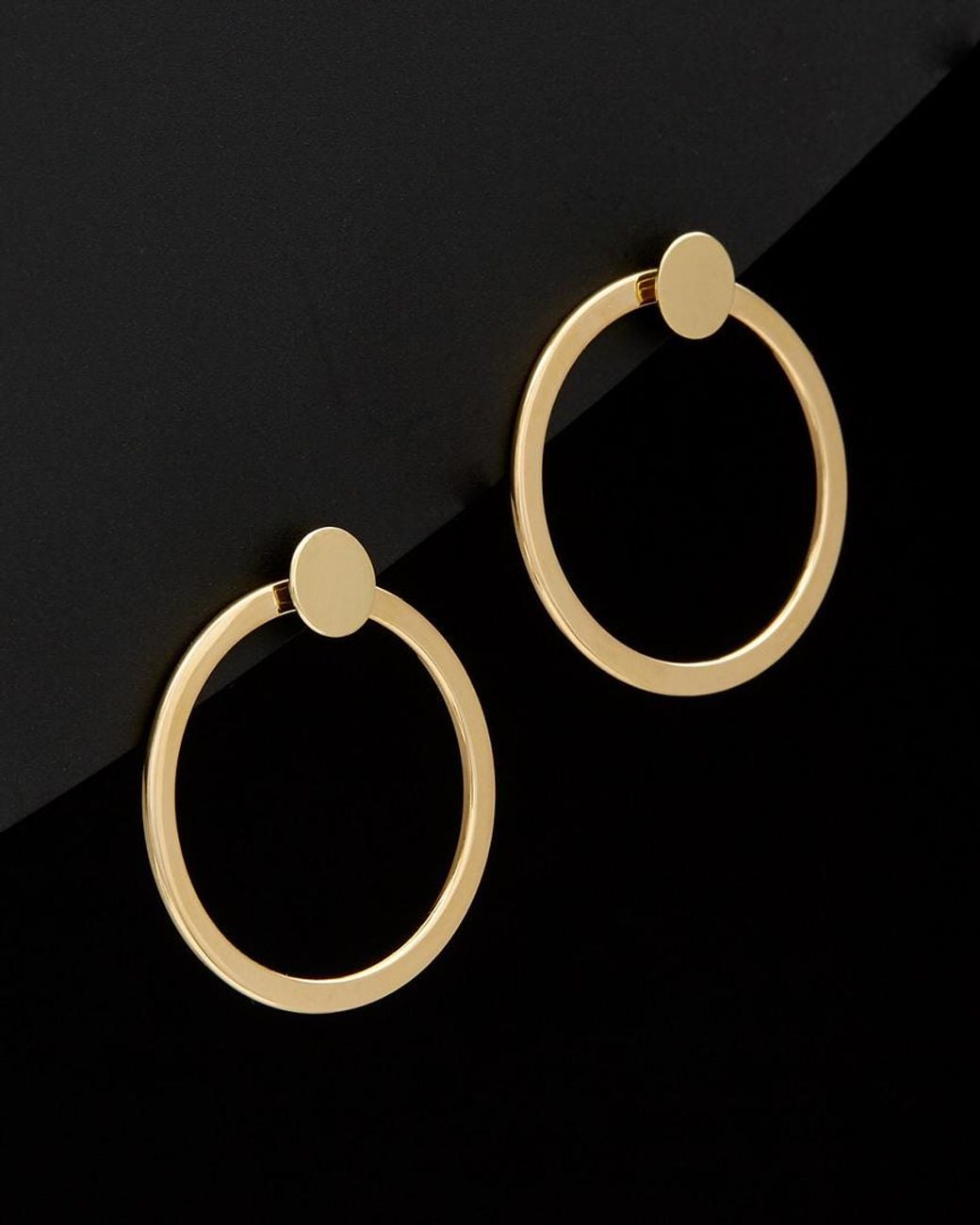 Italian Gold Black 14k Circle 3-in-1 Front-back Earrings