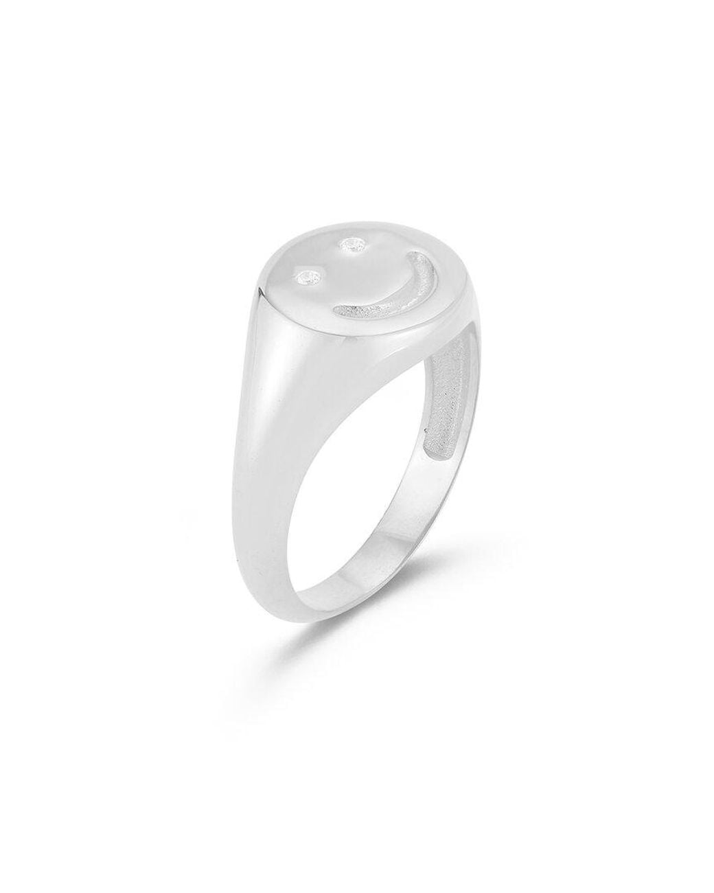 Sphera Milano White Silver Cz Smiley Face Signet Ring