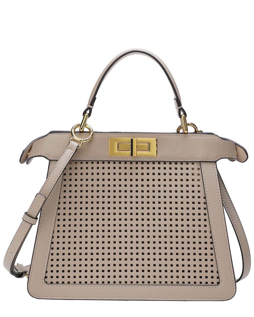 Tiffany & Fred Paris Metallic Perforated Leather Top Handle Satchel