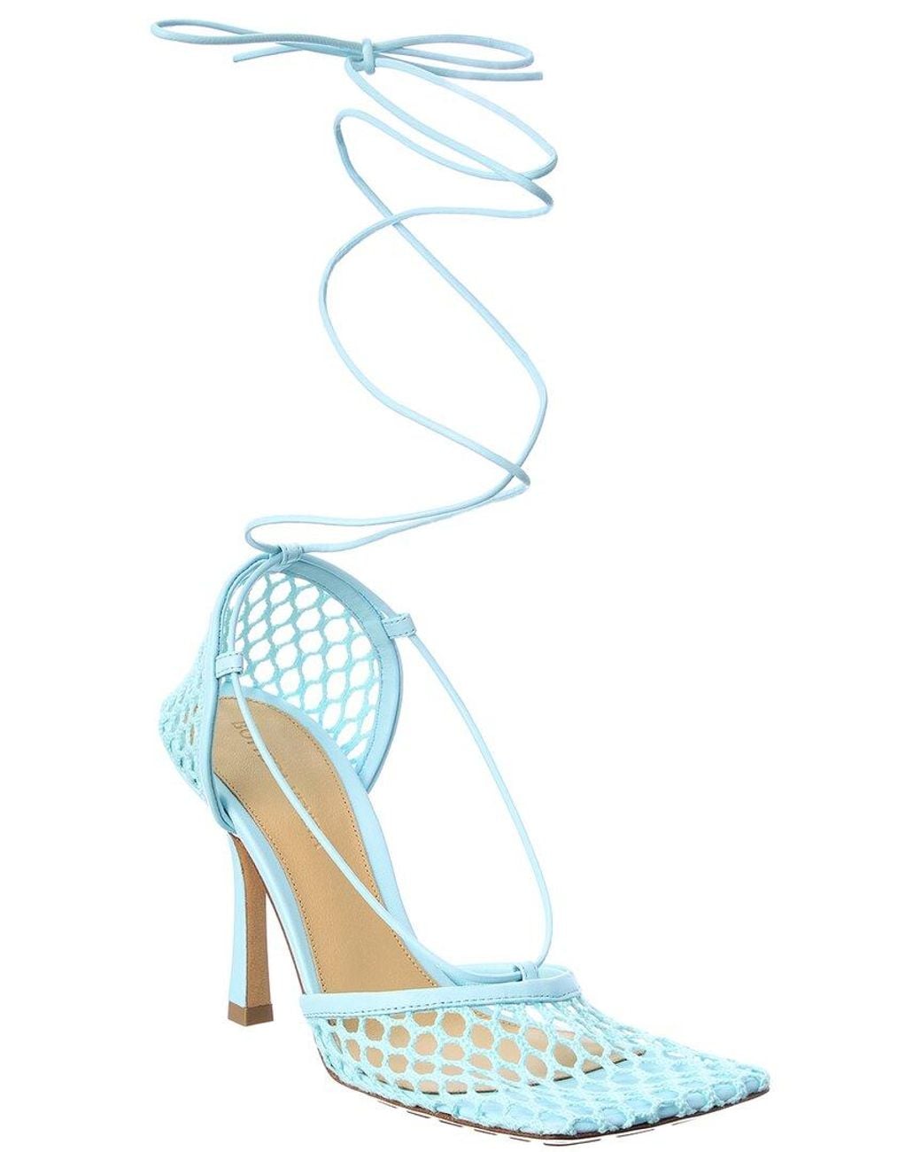Bottega Veneta Blue Stretch Leather Ankle Wrap Sandal