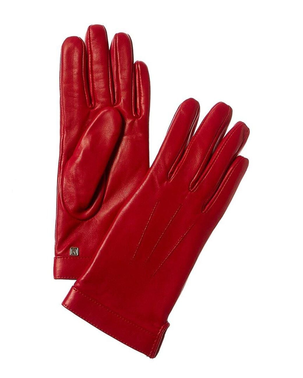 Bruno Magli Red Logo Cuff Cashmere-Lined Leather Gloves
