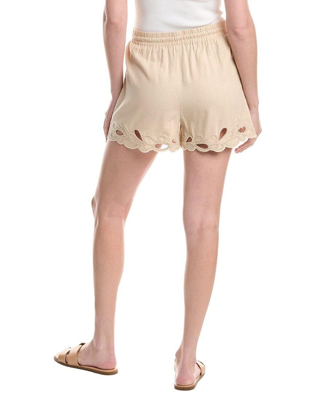 Ellen Tracy Natural Embroidered Linen-Blend Short