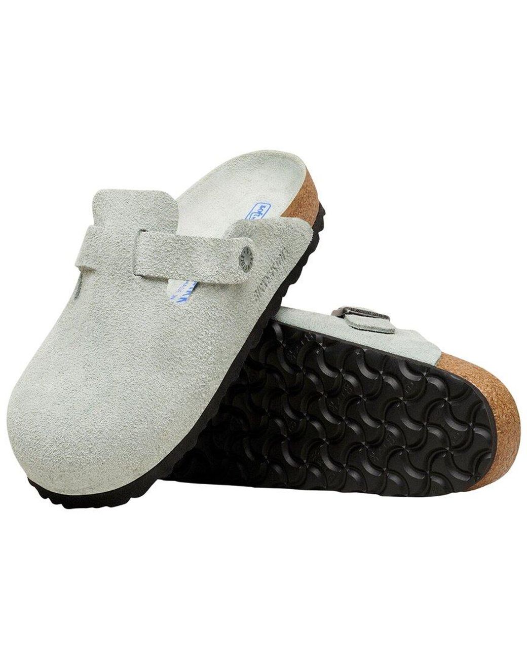 Birkenstock White Boston Soft Footbed Suede Sandal