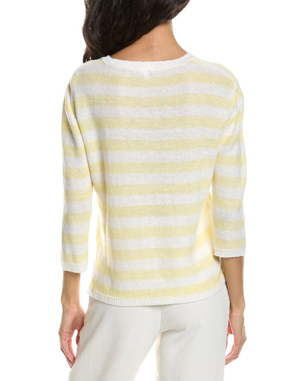 Forte White Beach Stripe V-Neck Linen Sweater