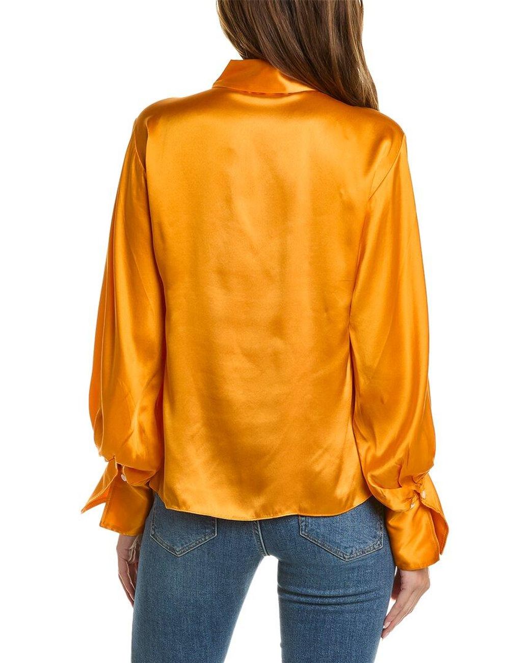 FRAME Orange Satin Keyhole Silk Popover Top