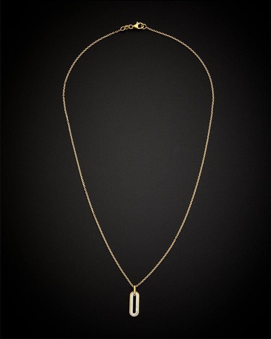 Italian Gold Black 14k Pearl Paperclip Pendant Necklace