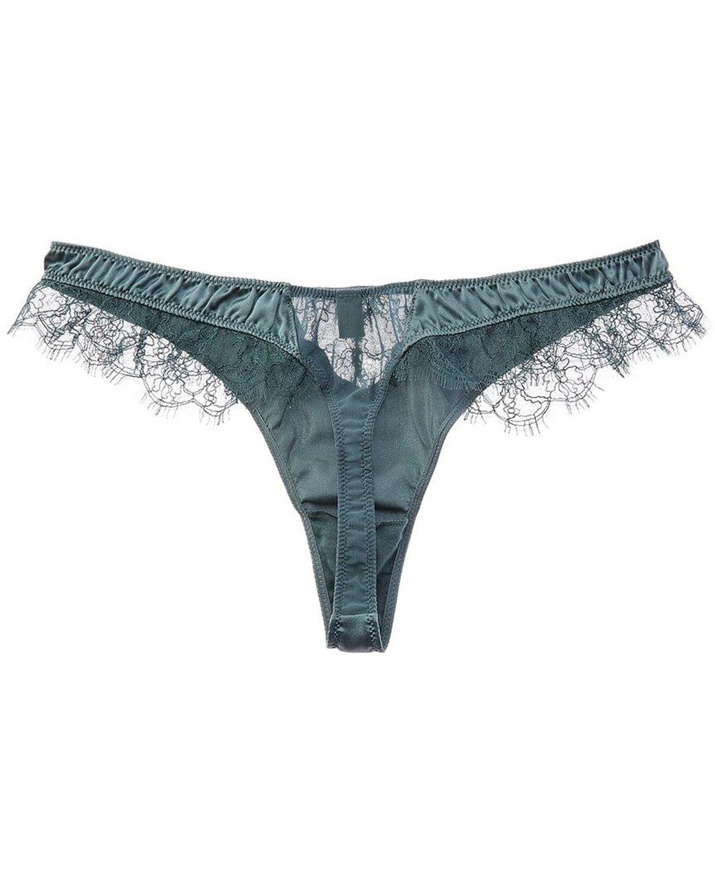 Kiki de Montparnasse Blue Lace Inset Silk-Blend Thong