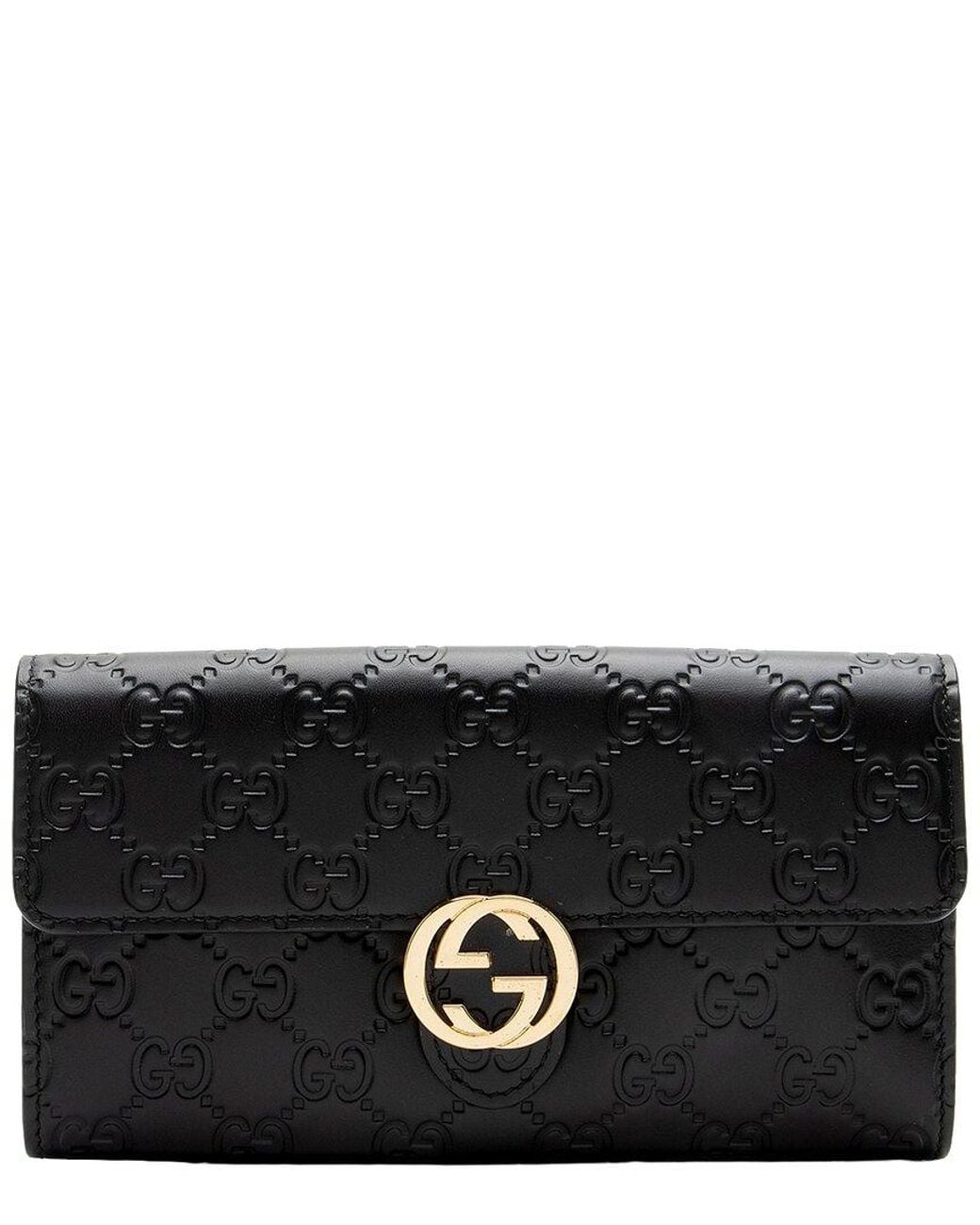 Gucci Black Ssima Leather Interlocking G Continental Wallet (Authentic Pre-Loved)