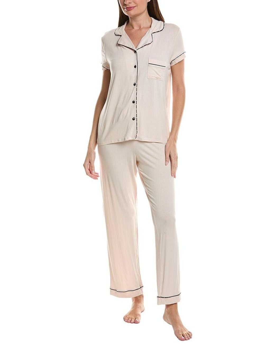 THREAD & STITCH Natural 2Pc Notch Collar Top & Pant Pj Set