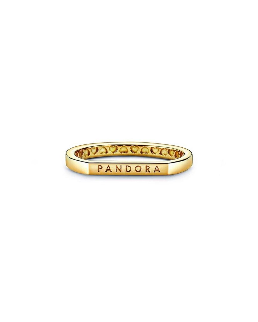 PANDORA Signature 14k Plated Logo Ring in White | Lyst