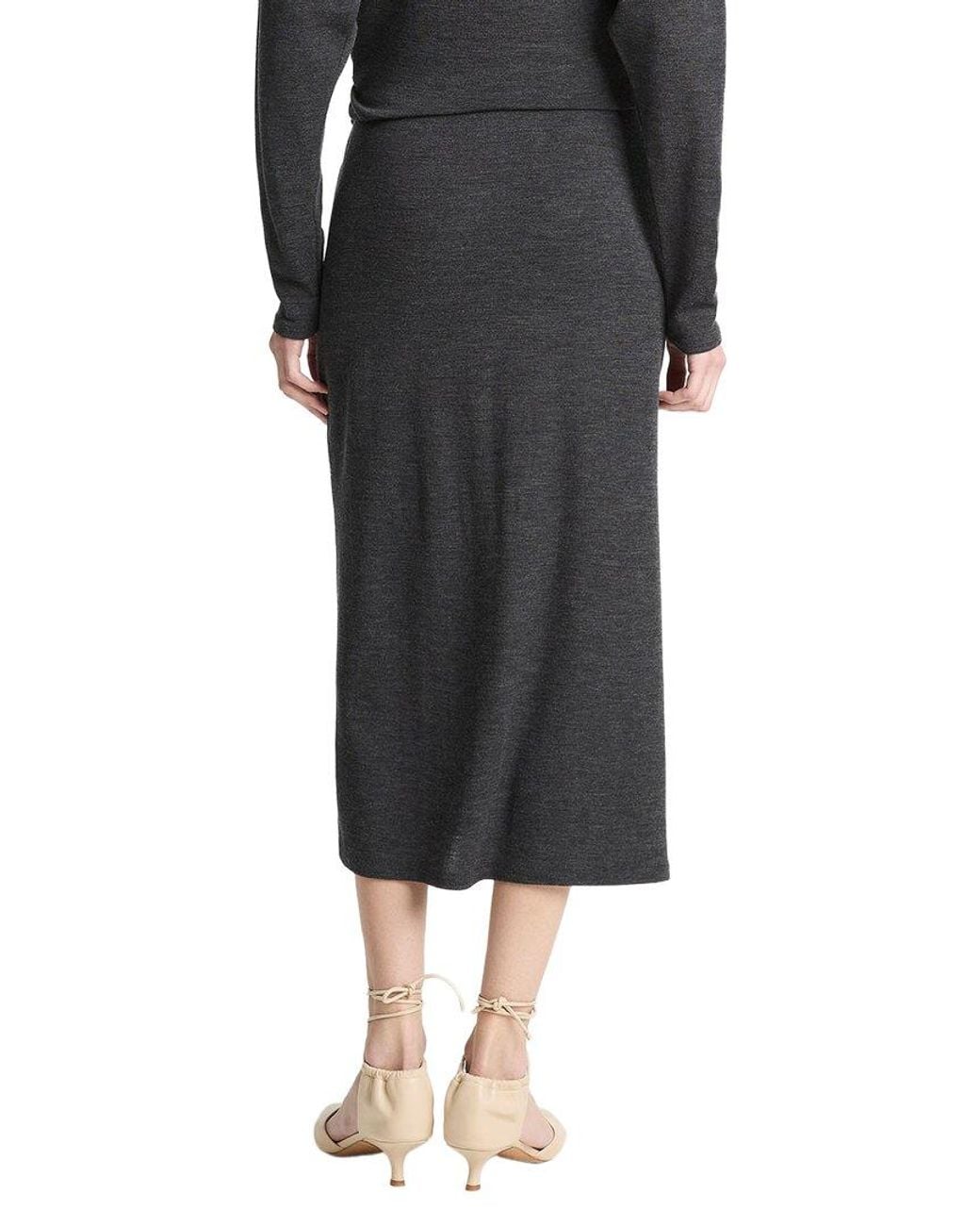 Vince Black Waist Draped Wool-Blend Midi Skirt