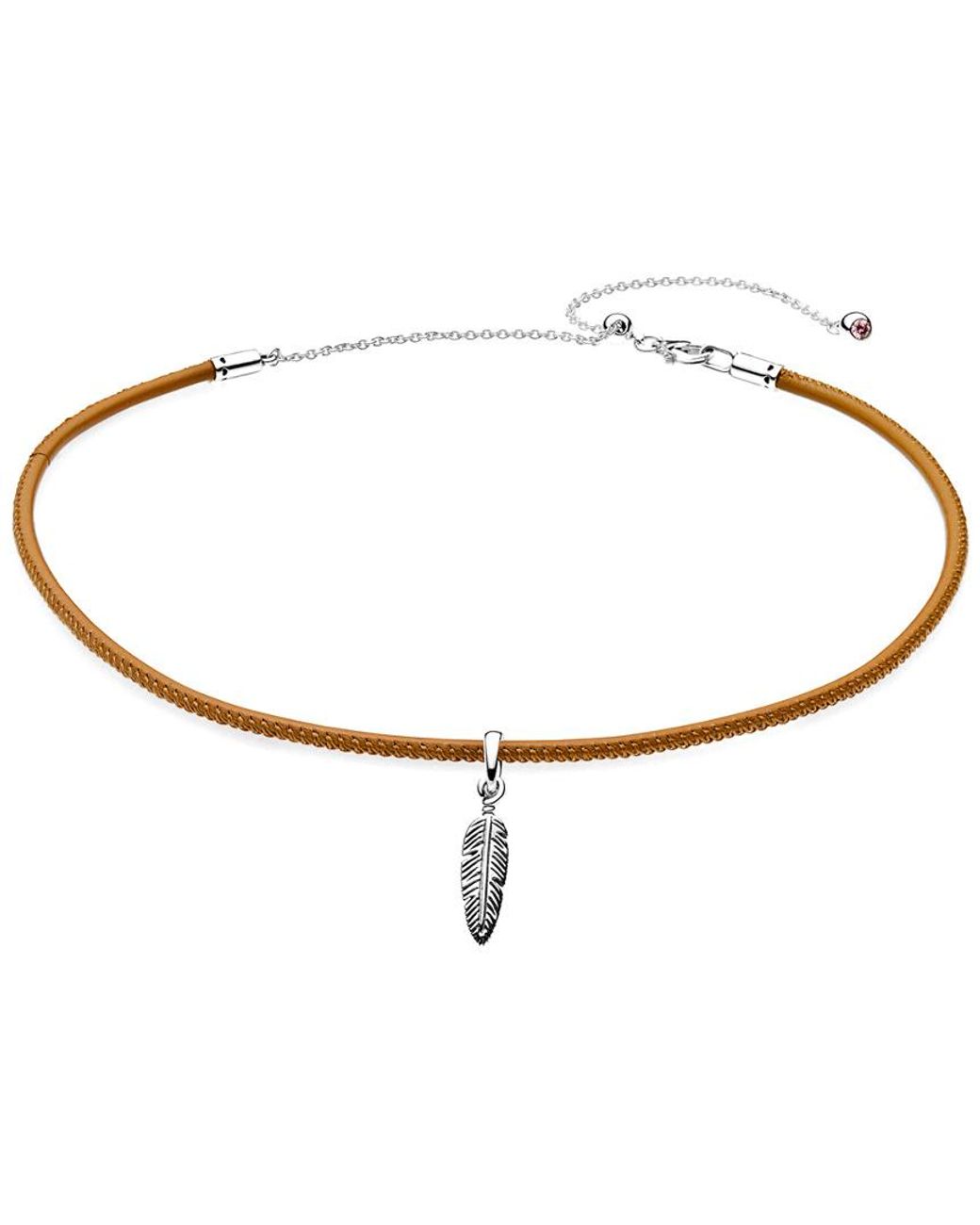 Feather Charm Necklace in Metallic 