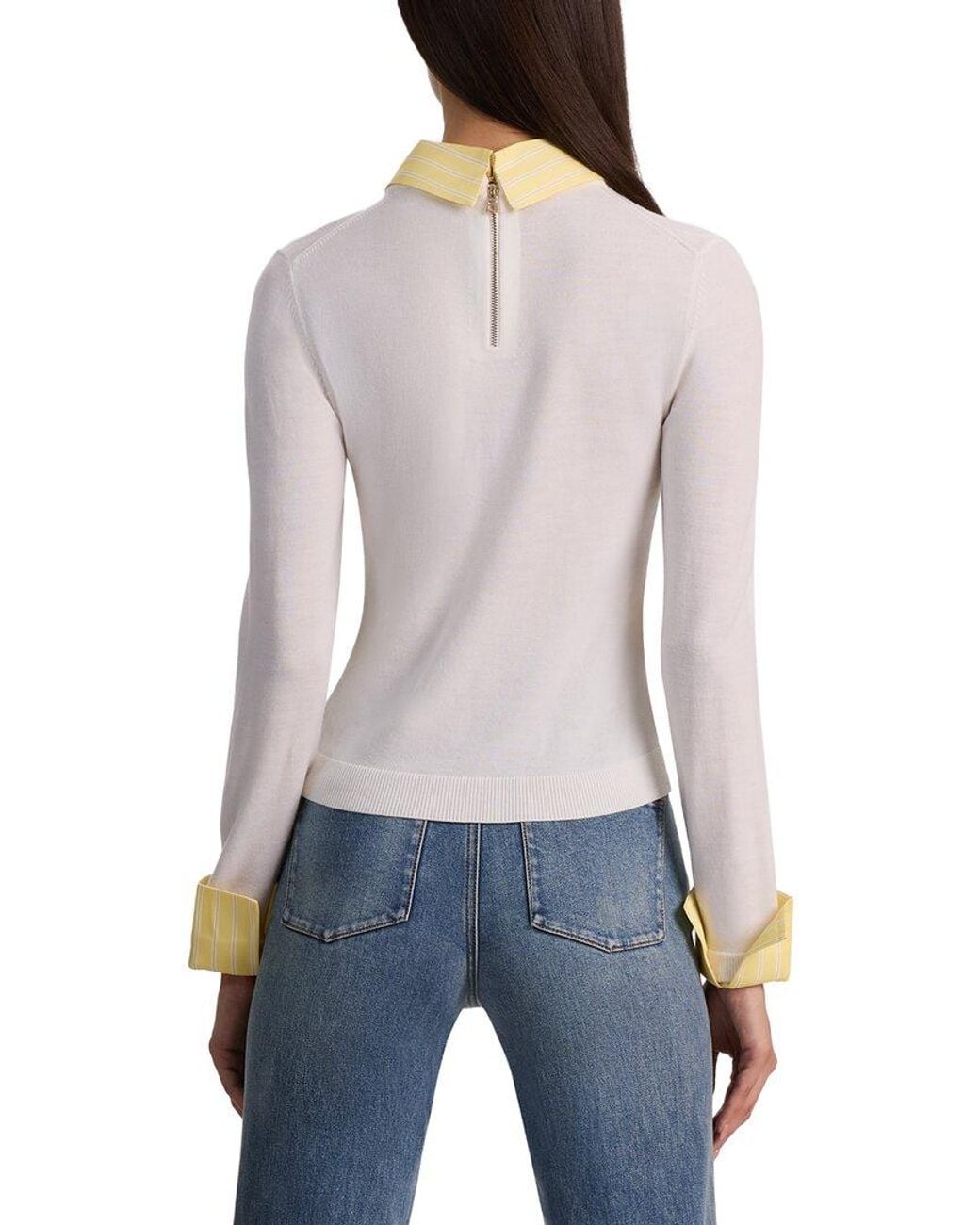 Alice + Olivia Blue Porla Collared Wool-Blend Sweater