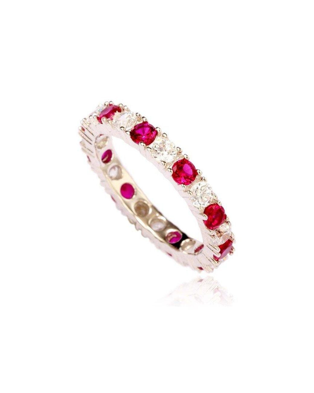 Suzy Levian Pink Silver Cz Stackable Ring