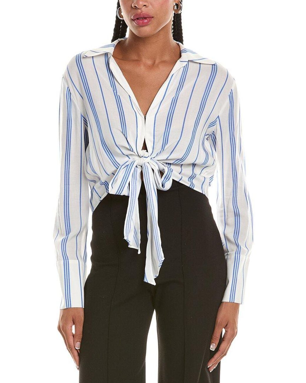 Alice + Olivia White Hannon Tie Front Blouse
