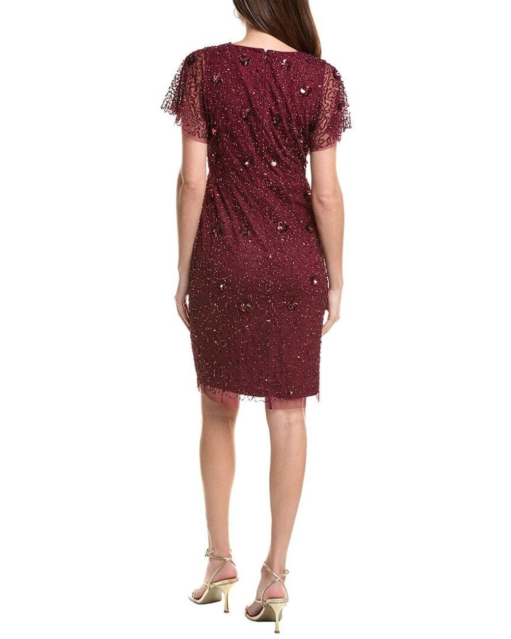 Adrianna Papell Red Bead Mesh Flutter Sheath