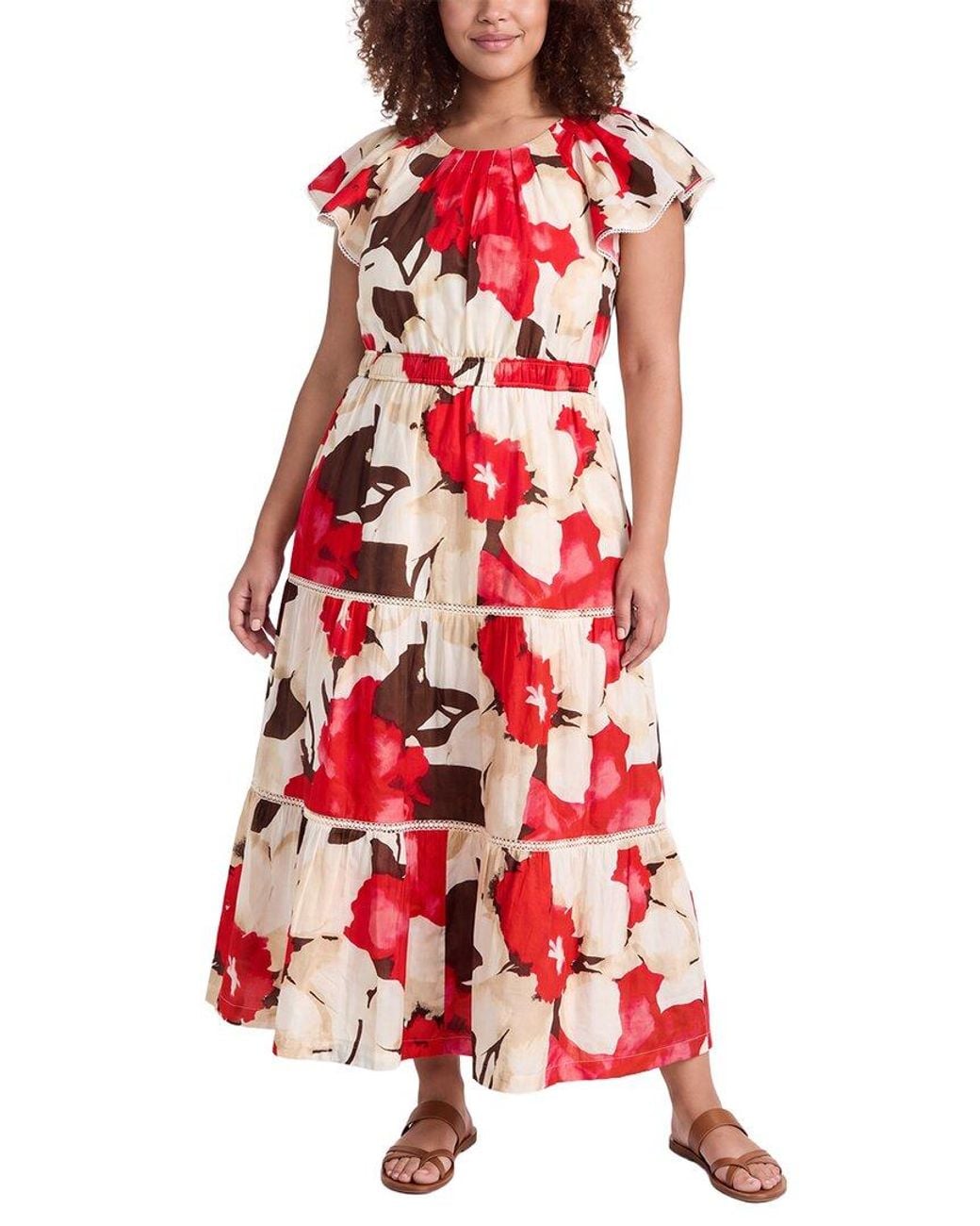 Anne Klein Plus Flutter Sleeve Tiered Maxi Dress