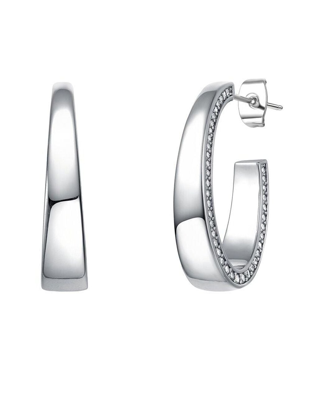 Genevive Jewelry Metallic Silver Cz Tapered C Hoops