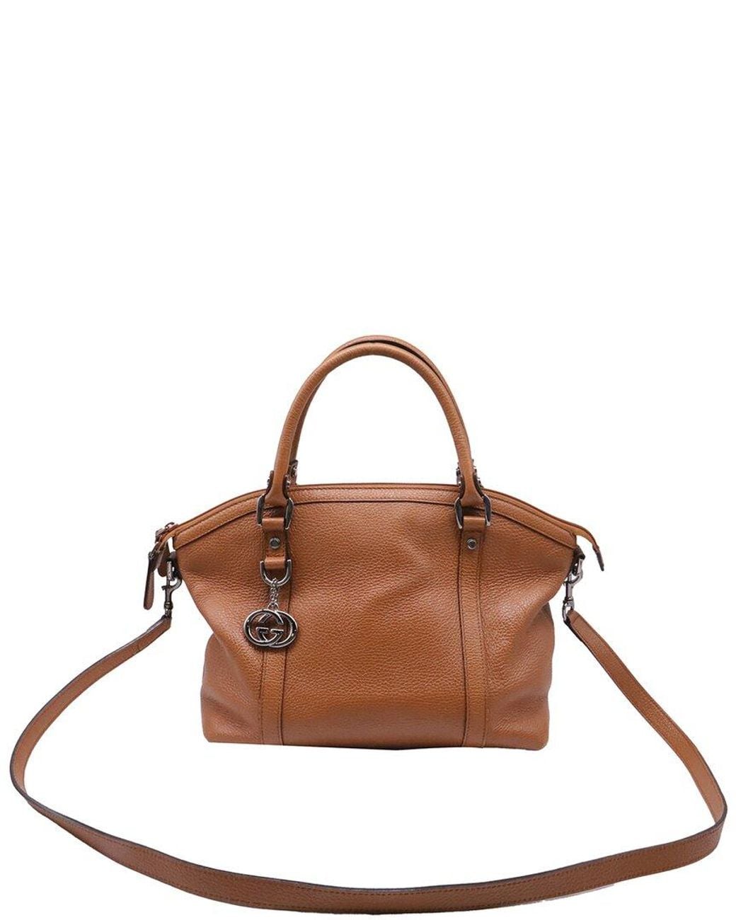 Gucci Brown Ochre Leather Gg Charm Convertible Dome Satchel Bag (Authentic Pre- Loved)