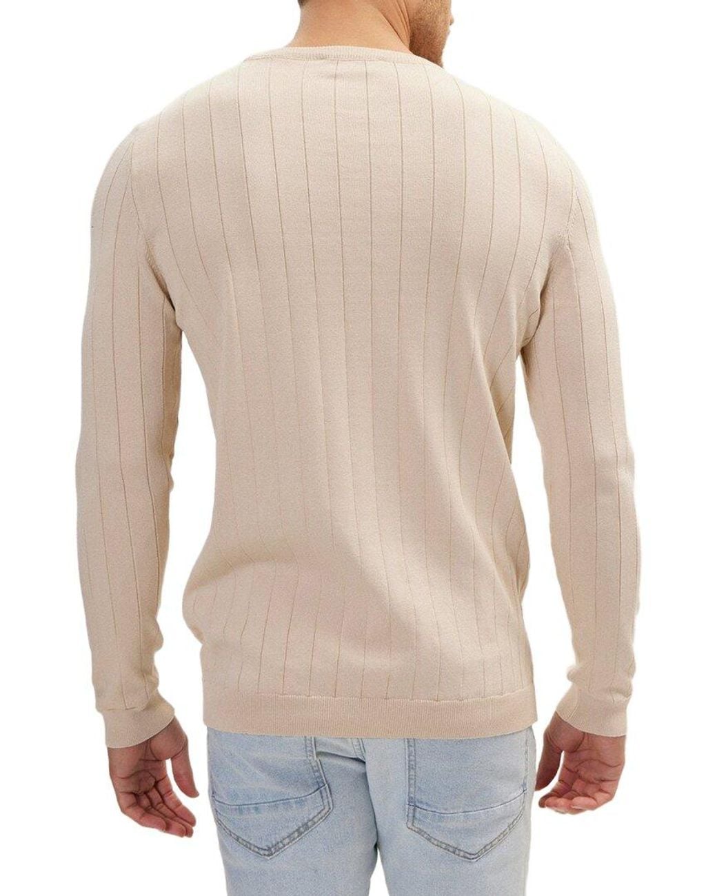 Ron Tomson Natural Slip-Stitch Crew Neck Long Sleeve Sweater for men