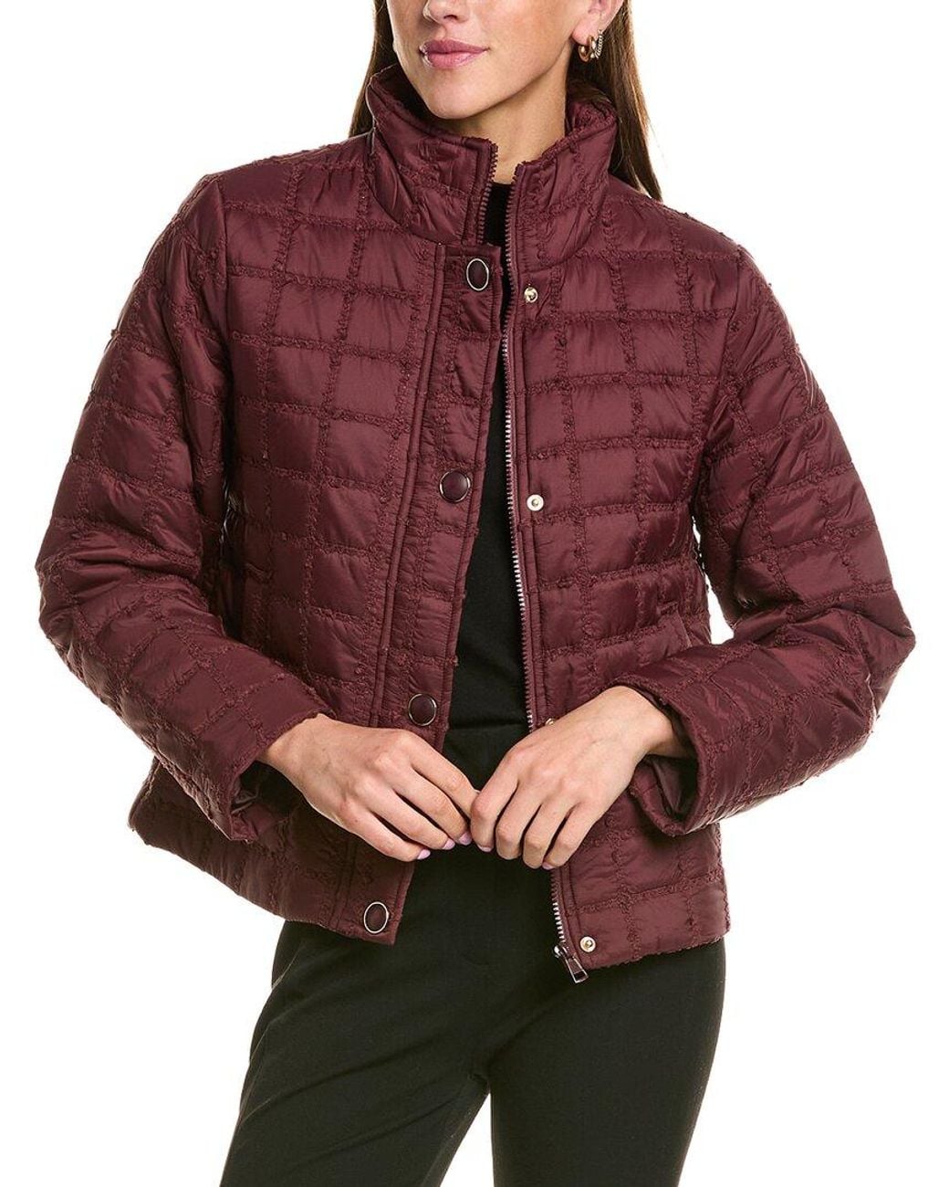 Cece Red Stand Collar Short Quilted Jacket