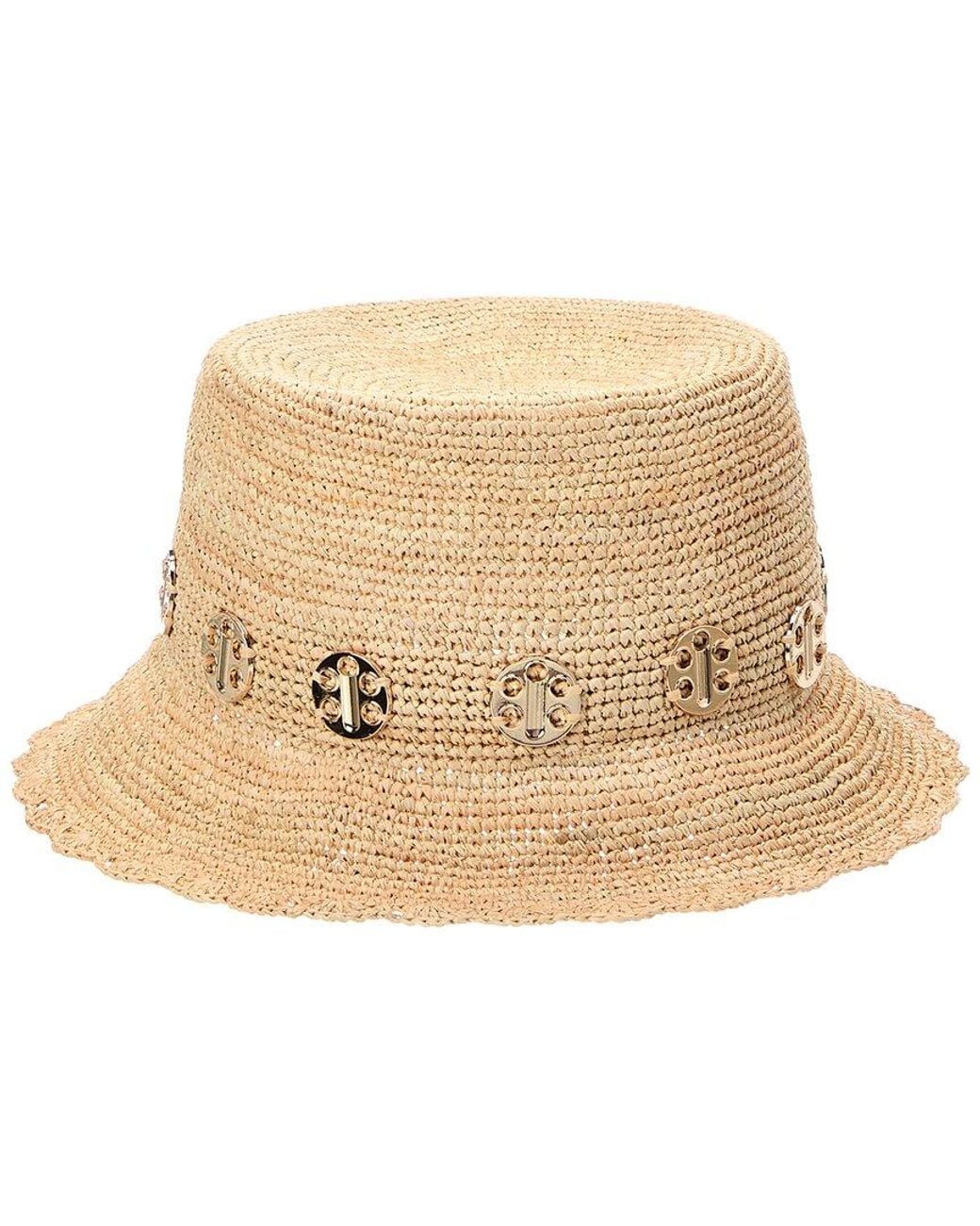 Bruno Magli Natural Crochet Bucket Hat