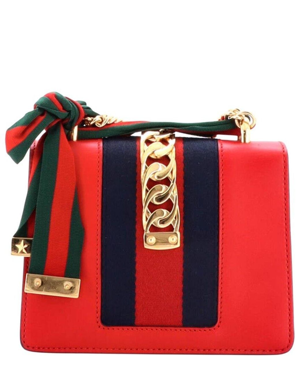 Gucci Red Leather Sylvie Chain Shoulder Bag Mini (Authentic Pre-Loved)