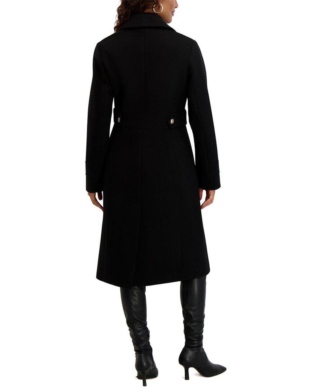 Kensie Black Faux Wool Tailored Longline Coat