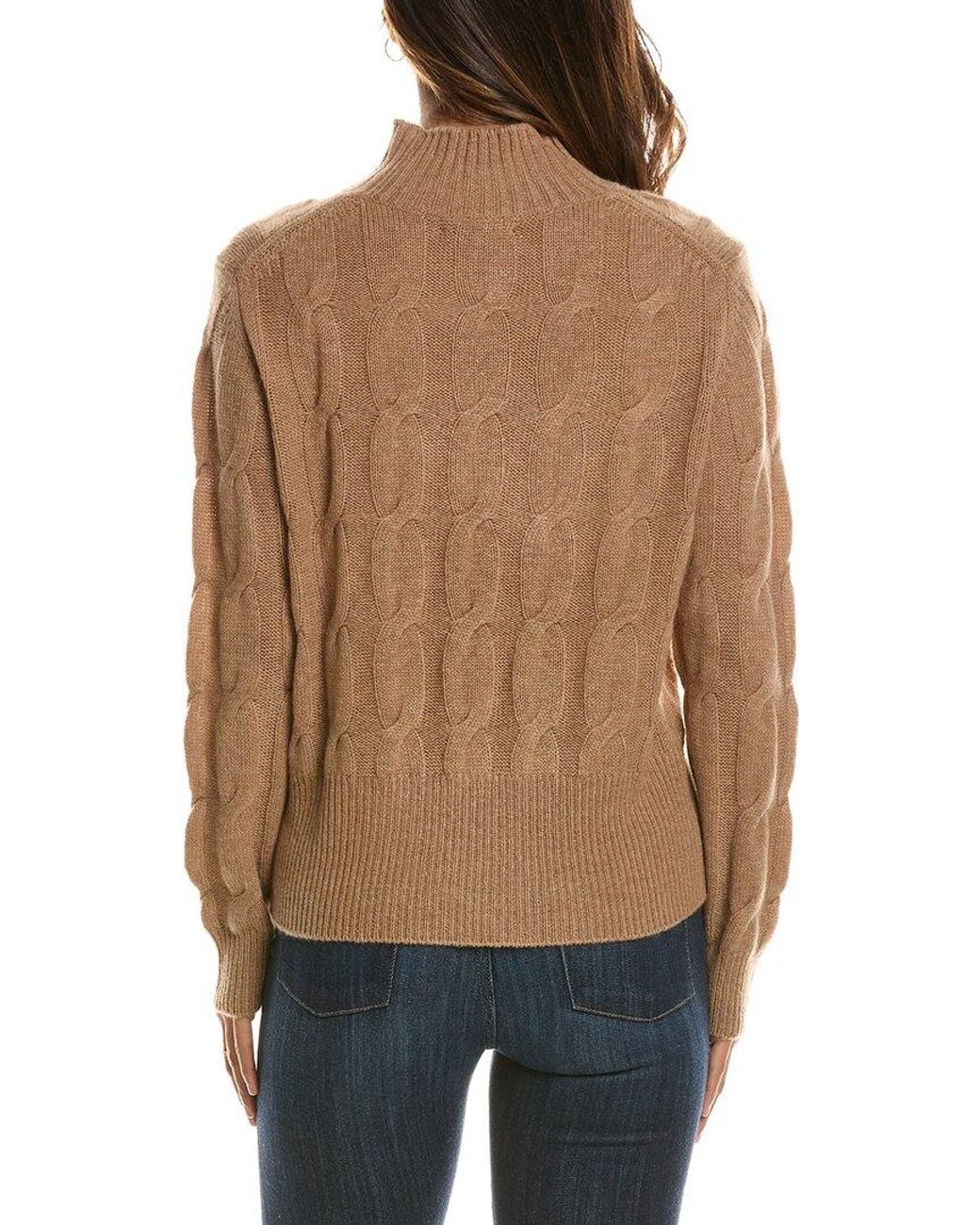 Forte Natural Cable Mock Neck 100% Cashmere Sweater