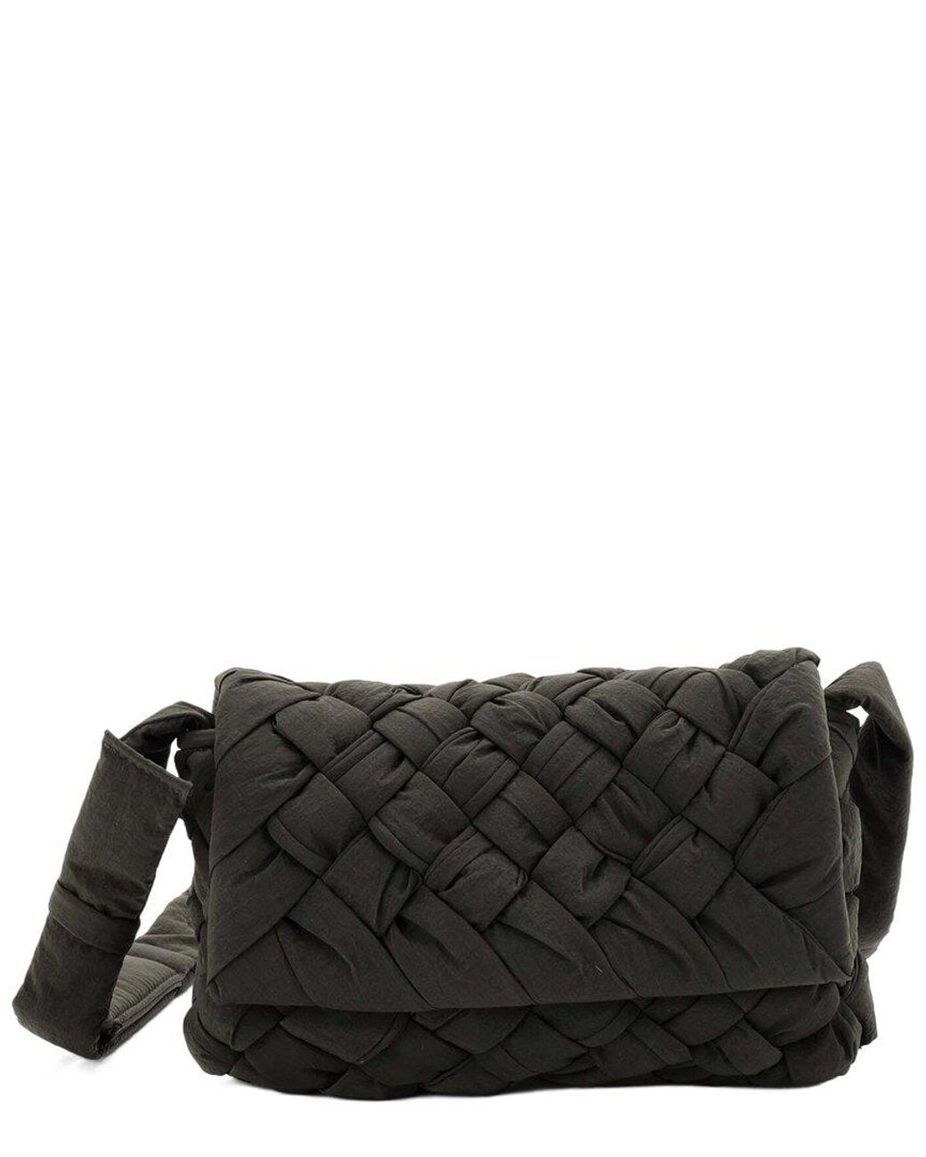 Bottega Veneta Black Rumple Shoulder Bag Intrecciato Nylon Small (authentic Pre- Loved)
