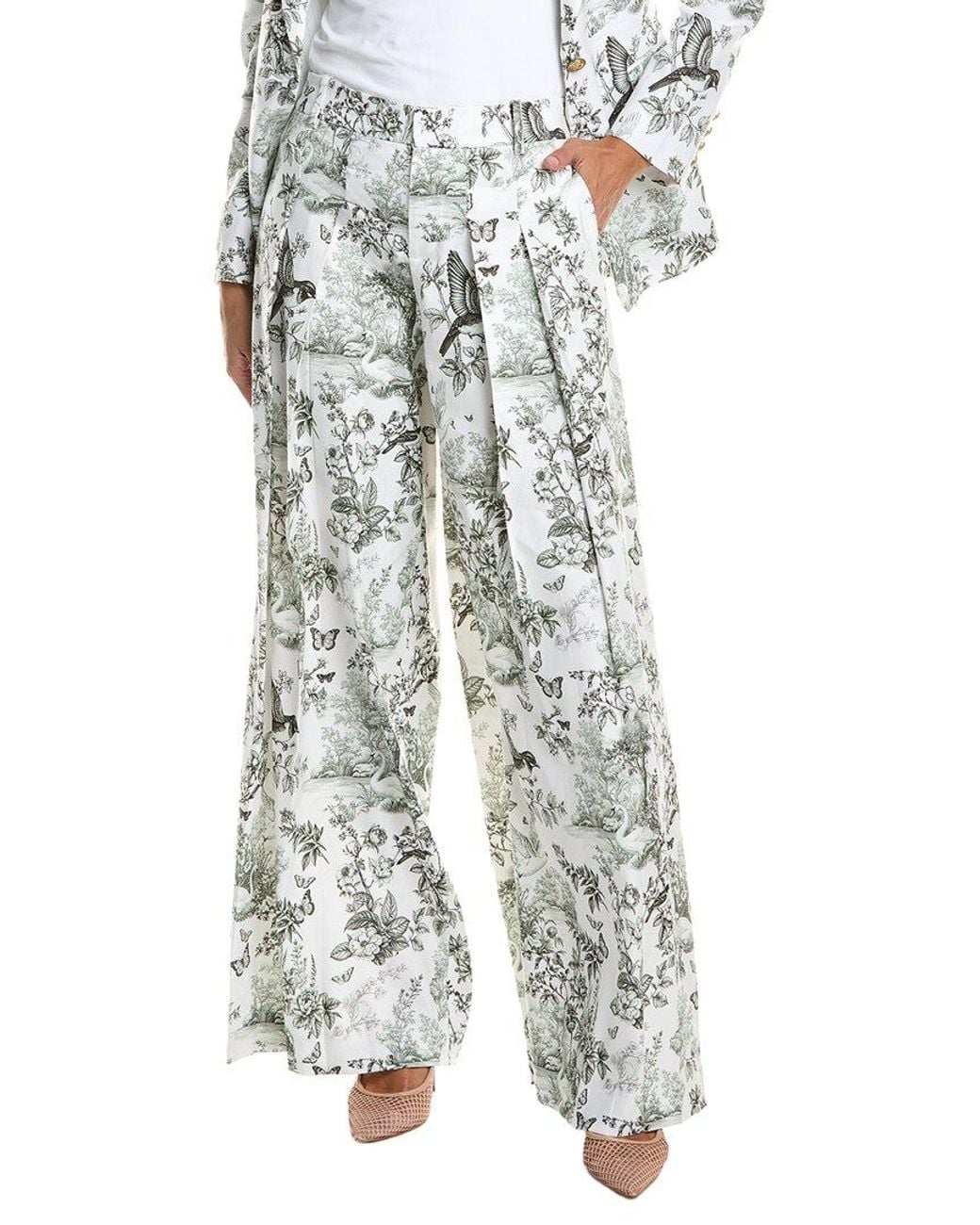 Alice + Olivia White Blaire High Rise Linen-Blend Pant