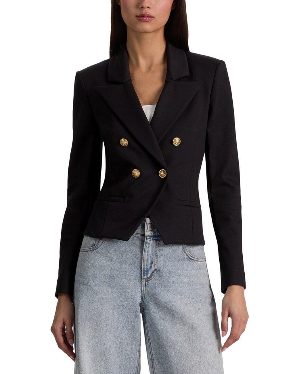 Alice + Olivia Black Sable Double-Breasted Cropped Blazer