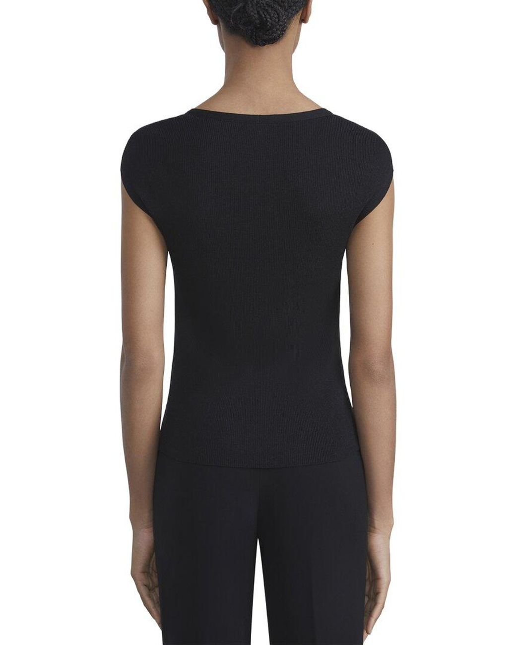 Lafayette 148 New York Black Ribbed Wide Crewneck Silk-Blend Pullover