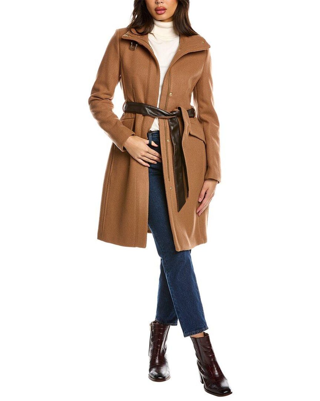 cole haan wool blend tie waist coat