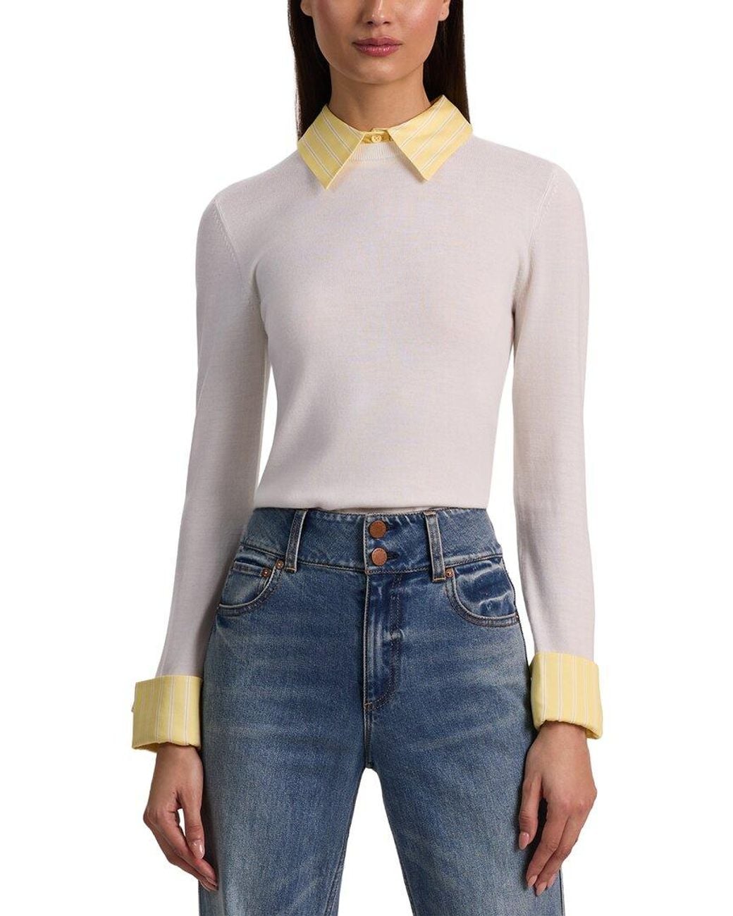 Alice + Olivia Blue Porla Collared Wool-Blend Sweater