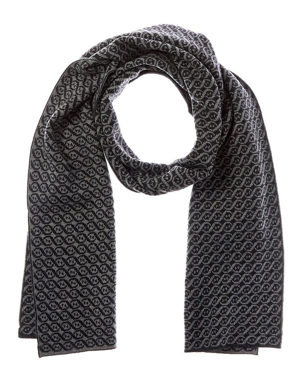 Portolano Black Jacquard Wool Scarf for men
