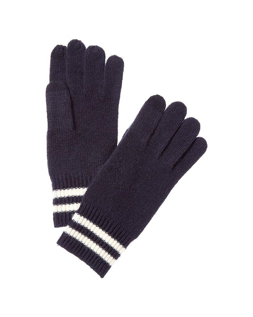 Phenix Blue Double Stripe Cuff Touch Tech Cashmere Gloves