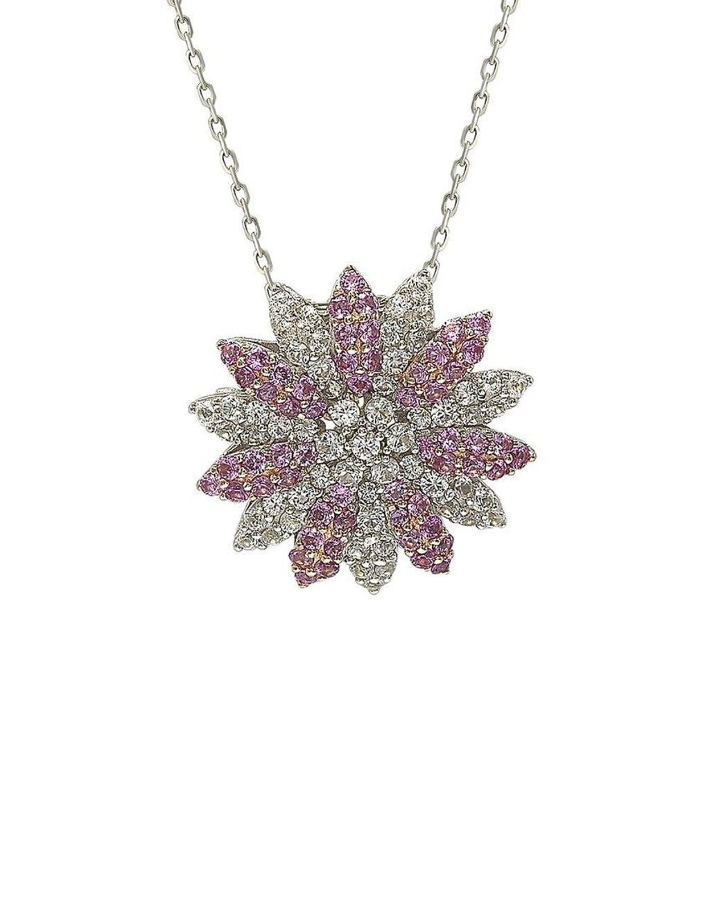 Suzy Levian Metallic Silver 0.02 Ct. Tw. Diamond & Sapphire Pendant Necklace