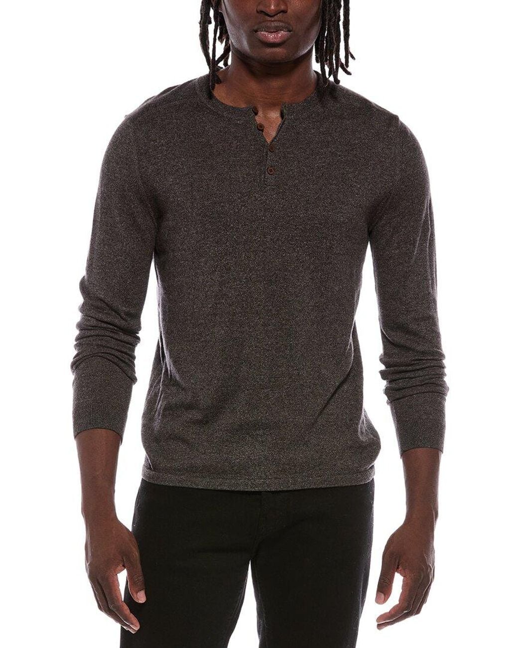 Autumn Cashmere Black Italian Long Placket Coverstitch Henley for men