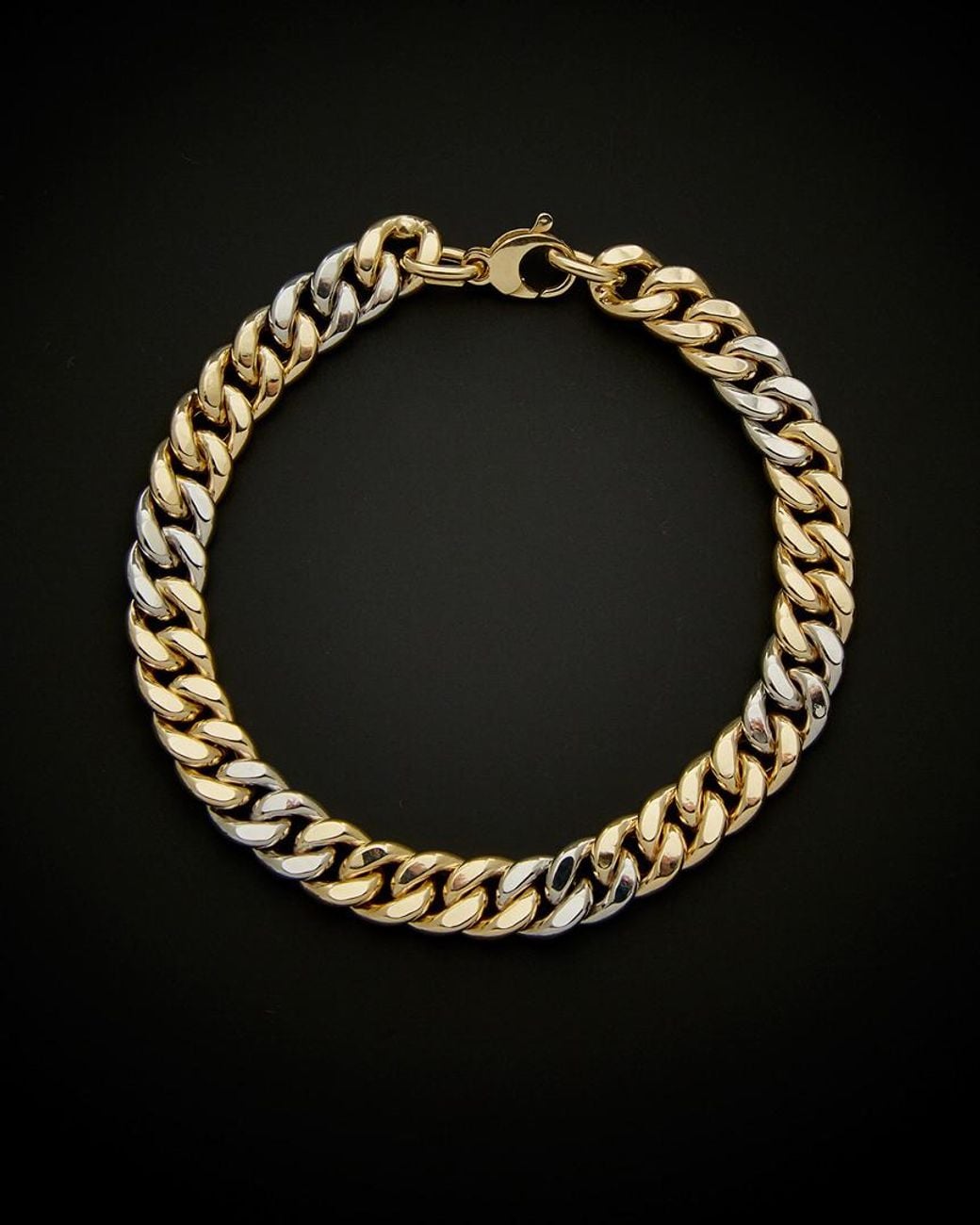 Italian Gold Black 14k Two-tone Semi-solid Curb Link Bracelet