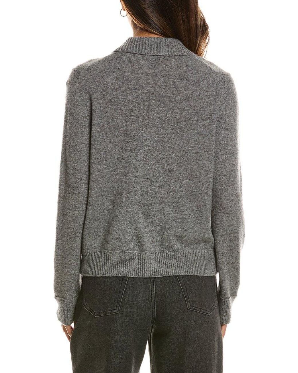 Forte Gray Rib Trim Wool & Cashmere-Blend Polo Cardigan