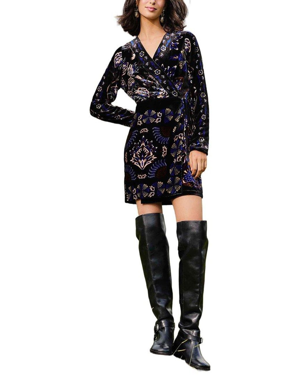 Farm Rio Black Scarves Wrap Mini Dress