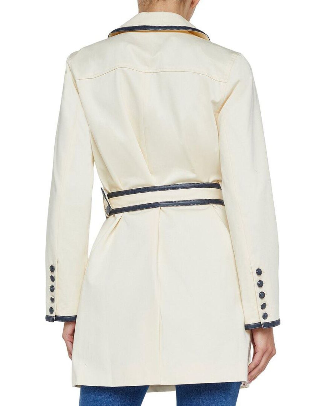 L'Agence White Toru Leather Trim Trench Coat