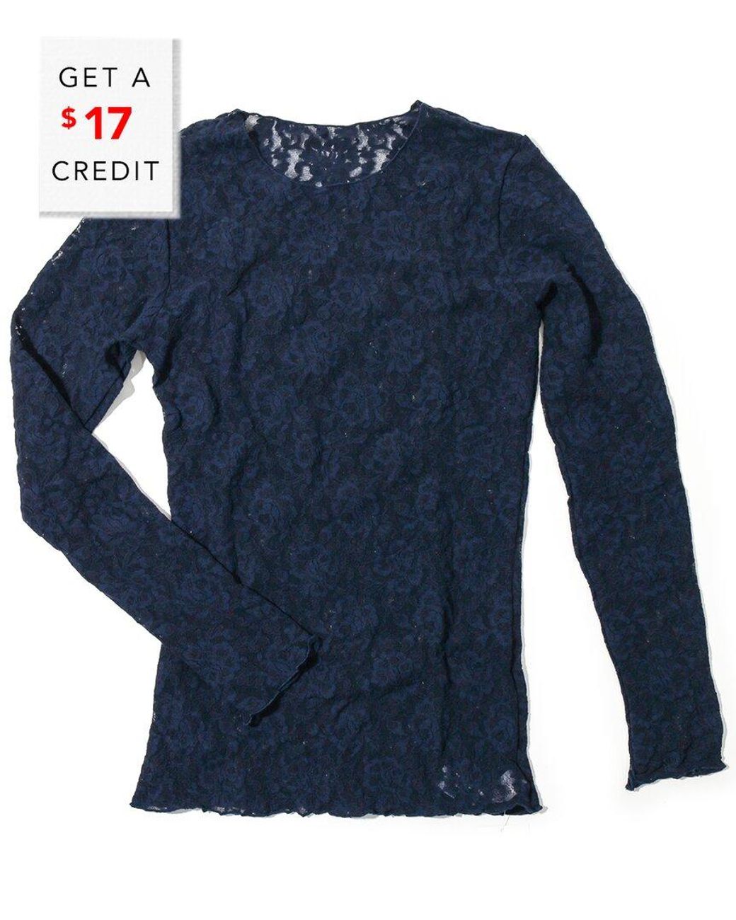 Hanky Panky Signatue Lace Long Sleeve Top With $17 Credit in Blue