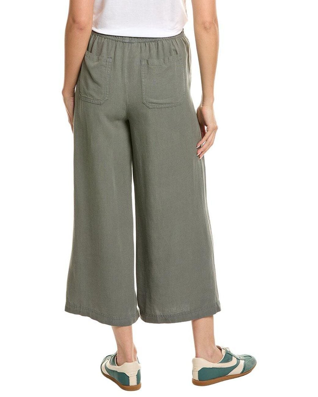 Splendid Green Angie Crop Linen-Blend Palazzo Pant