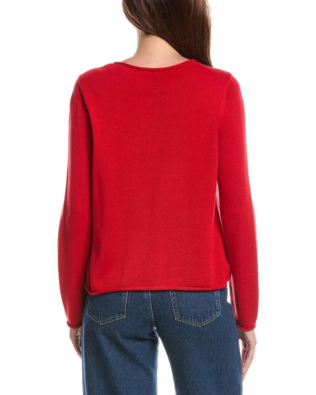 Eileen Fisher Red Jewel Neck Sweater