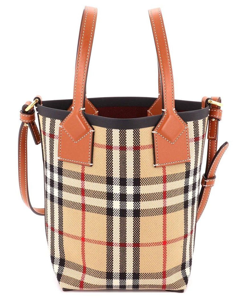 Burberry Brown Vintage Check Canvas London Tote Mini (Authentic Pre-Loved)