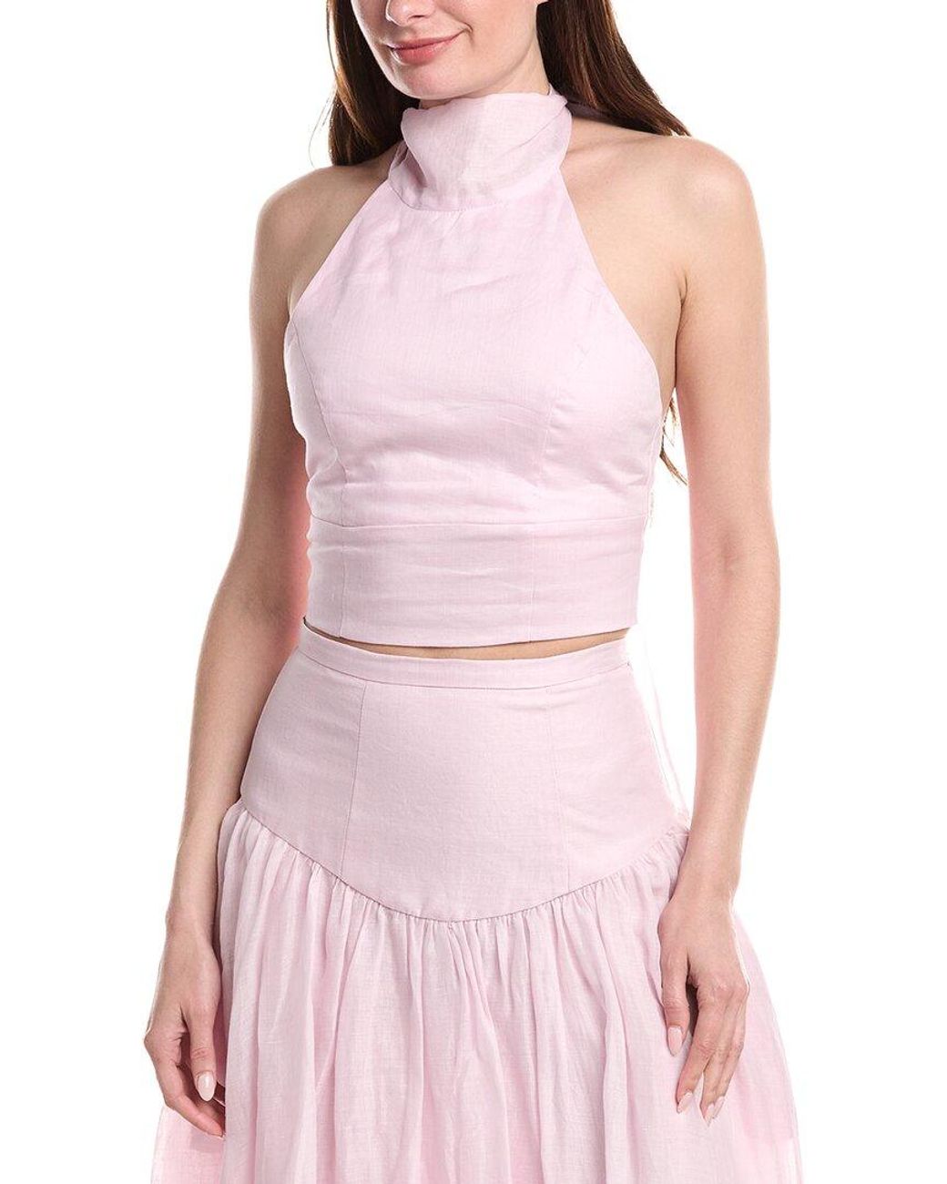 Bardot Pink Harlow Neck Tie Ramie Top