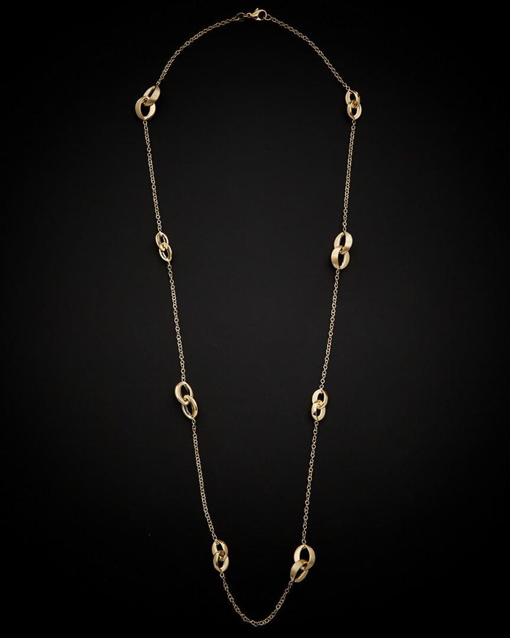 Italian Gold Black 14k Polished Satin Link Station Necklace