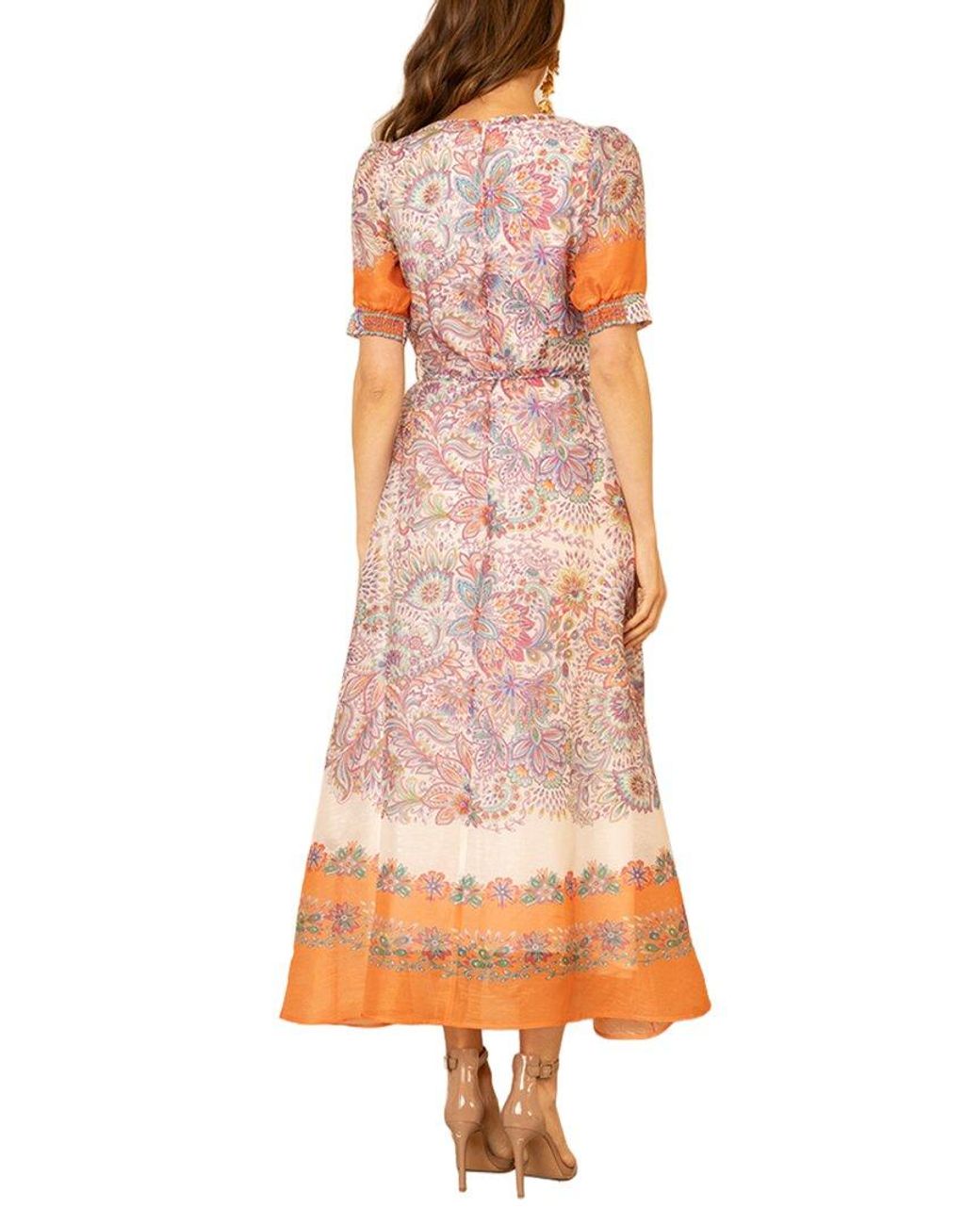 Hale Bob Orange Aubrie Silk & Linen Maxi Dress
